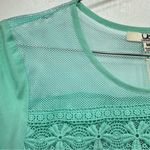 YA Los Angeles Mint Green Lightweight Cotton Blend Blouse with Lace & Mesh by Photo 10