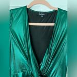 Lulus  Glow Like Me Teal Green Metallic Twist-Front Long Sleeve Dress Size Small Photo 4