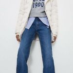 ZARA White Puffer Jacket with Faux Fur Hood Photo 4