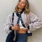 JULES KAE Karlie Tan Fuzzy Bomber Size Medium Photo 0