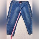 Younique Original Y2K Capri Jeans‎ Cotton Blend Floral Embroidered Size 3 Blue Photo 8