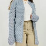 vintage baby blue crocheted 100% wool button down sweater cardigan size L Size L Photo 7