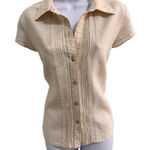 Caribbean Joe  Beige Button Down Pintuck‎ Detailing Cap Sleeve Collared Blouse L Photo 0