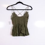 Free People NEW Adella Camisole Lace Crochet Applique Olive Sparrow Tank Top M Photo 3