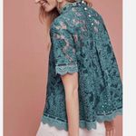 HD in Paris Anthropologie NWT Teal Lace Peacock Blouse Top Short Sleeve Petite Photo 1