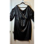 Ashley Stewart Black Faux Leather Wrap Off Shoulder Midi Dress Plus Size 26/28 # Photo 2