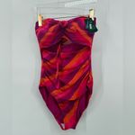 Ralph Lauren NWT‎  10 Tie Front Stripe Halter Key Hole 1pc Swimsuit Photo 2