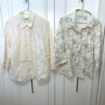 Liz Claiborne /Kim Rogers set 2 short‎ sleeve seersucker ivory tops XL Photo 0