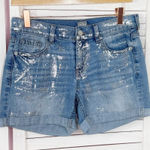 Soho  Jeans Metallic Paint Splatter Cuffed Hem Jean Shorts Blue‎ Silver 2 Photo 0