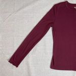 a.n.a  | Burgundy Lettuce Edge Long Sleeve Ribbed Top | Small Photo 2