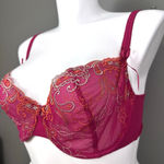 Cacique Bra Size 40D Unlined Sheer Mesh Dark Pink Bows Embroidery Underwire Photo 1