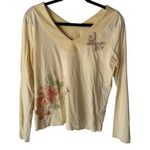 J Jill Pullover Shirt Sequin Medium Petite Yellow Floral Dragonfly Butterfly Top Photo 0