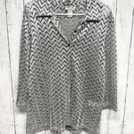 VTG MKM Designs Women Size 2X Button Down Tops Plus Stripes Silver Sheer Short Photo 0