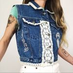 Vintage Embellished Cropped Denim Vest | Size M/L Blue Size L Photo 4