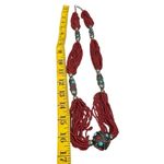 Vintage Tribal Coral Bead crimson red mini beaded Necklace & Balls Of Silver Pla Red Photo 2