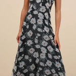 Lulus NWT  Chic Preciousness Black Floral Organza Bustier Maxi Dress S Photo 0