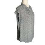 Buttons Halston Dolman Sleeve Blouse M Black White Hidden  Cuffed Round Neck Photo 4