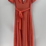 Free People  wanderer Maci dress boho gown coral chiffon metallic gold textured 4 Photo 2