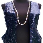 Cache Navy Shrug Vest Top Stretch Metallic LARGE Sequin Rib Knit $128 New NWT Photo 1