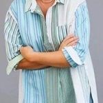 Maeve Anthropologie Alix Henley Blouse Striped Button Up Tunic Women Small Photo 0