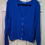 Draper James  RSVP Textured V-neck Button Cardigan Size XL Blue Cropped Women’s Photo 0