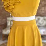 TS Couture 2 Piece Midi Skirt Set Mustard Yellow Cropped Ruffle Top NWT 0 Chic Photo 3