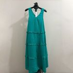 Johnny Was NWOT  Calme Tiered Ruffles V-Neck Trapeze Midi Dress Size S Teal Photo 1