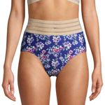Nicole Miller  Navy Floral Metallic Shimmer High Waisted Bikini Swimsuit Medium Photo 2