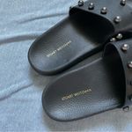 Stuart Weitzman  Superstud Leather Slip On Sandals Size 6 in Black Photo 3