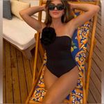 ZARA | NWT ASYMMETRICAL FLORAL ROSETTE SWIMSUIT ONE-PIECE IN BLACK XL Photo 1