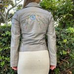 Mauritius Inka floral flower embroidered light grey leather jacket size S small Photo 4