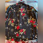 Silkland Women's Shirt Long Sleeve Kimono Top Black Red Beaded Flowers Silk Sz M Size M Photo 13