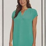 Nine West NWT  Women's Top V Neck Cap Sleeve Pullover Top Green Size Small Photo 3
