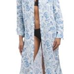 Martha Stewart Womens Linen Blend Shirt Dress Blue White Beach Shells Size Small Photo 15