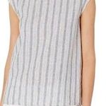 Max Studio White Blue Vertical Striped Linen Sleeveless Tank Top Shirt Button L Photo 0