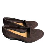 Clarks Elegant Brown Suede Wedge Loafers Comfortable Slip-On Shoes Photo 3
