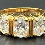 Vintage SETA Signed Gold plated CZ Three Stones Row Engagement Ring Size 8 5g. Photo 0