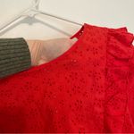 NEW YORK COMPANY NY&CO Red Floral Eyelet Ruffle 3/4 Sleeve Cotton Peplum Blouse Size XL Photo 6