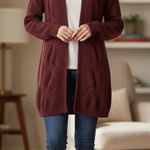 Pink republic Women's  Burgundy Cable Knit Open Cardigan S Photo 0