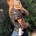 Black floral boho milkmaid ruffle blouse sz M Size M Photo 2