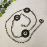 Vintage Silver Western Concho Medallion Adjustable Belt Black Photo 0