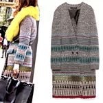ZARA  LONG PRINTED KNITTED TWEED WOOL BLEND JACQUARD COAT JACKET BLAZER M NEW Photo 2