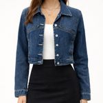 See By Chloe  Cropped Denim Jean Jacket Size 6 Rhinestone Buttons Chic Classic Photo 0