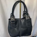 TIGNANELLO BLACK PEBBLED LEATHER BUCKLED BUCKET SATCHEL SILVER HARDWARE Y2K BAG Photo 3