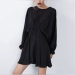 ZARA  Whimsigoth dark fairy dolman sleeve voluminous cinched waist chic dress M Photo 8