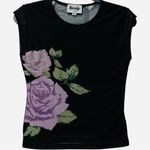 Rare Rouje Paris Ahmet Black Floral Mesh Top Lavender Rose Print Size 38 (US 6) Purple Photo 1