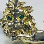 Gold Tone Lion Pin Brooch Green Rhinestone Eyes VERY SMALL Zoo Animal Vintage Photo 4