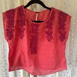 Free People Embroidered Quills 100% Cotton Sheer Boxy Cut Bohemian Cropped Top M Photo 1