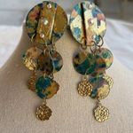 Vintage Blue Polymer Clay Women’s Gold Tone Western Stones Chandelier Earrings Green Photo 6