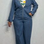 Blue Denim Long Sleeve Hooded Wide Leg Jumpsuit Sz M Size M Photo 0